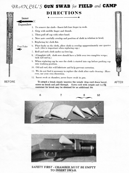 Francel's Gun Swab instruction sheet